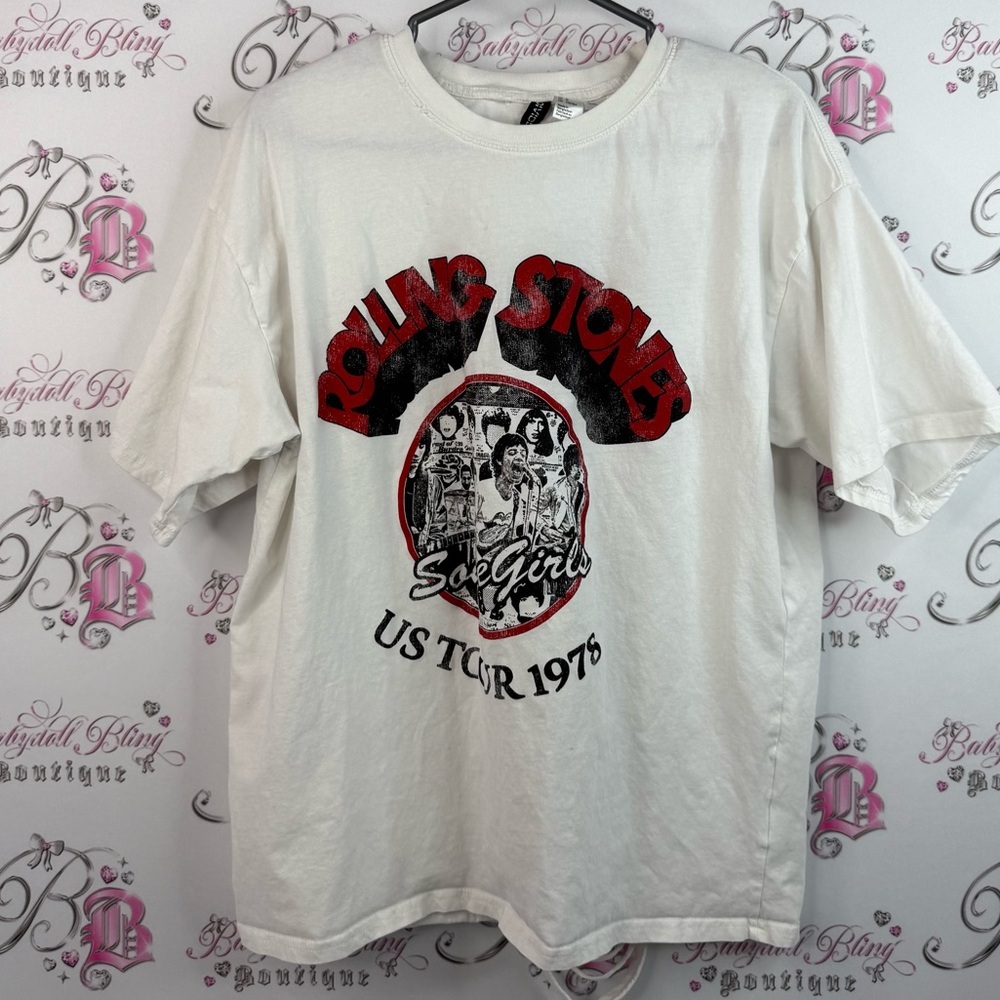 the Rolling Stones T-shirt open cut out back White 'US Tour 1978' Graphic shirt